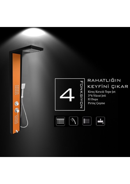 Çift Renk (Siyah-Bakır) Masajlı Duş Paneli - Dikey Jakuzi - Robot Duş - El Duşu - Lüx