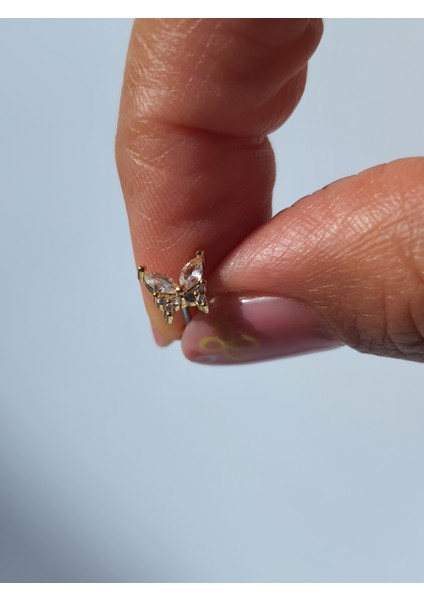 Kelebek Çelik Zirkon Taşlı Tragus Helix Lob Kıkırdak Piercing