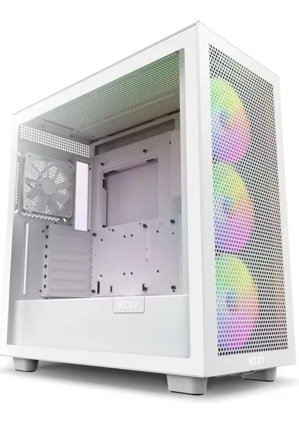 CM-H71FB-01 Atx Hızlı Çıkarılan Temperli Cam Yan Panel Mid Tower Pc Oyun Kasası Rgb Fans H7 Flow Beyaz