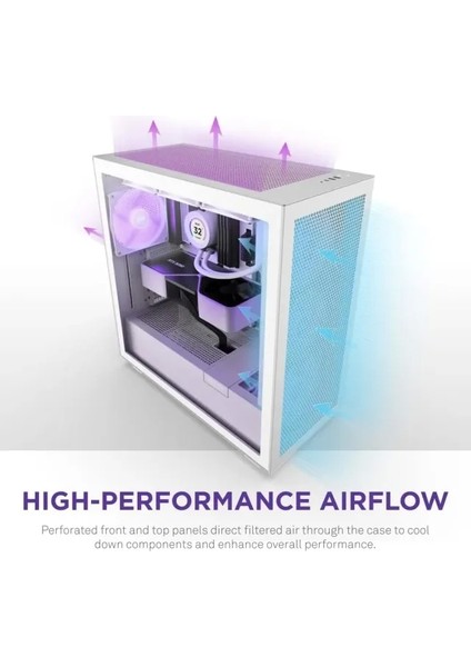 CM-H71FB-01 Atx Hızlı Çıkarılan Temperli Cam Yan Panel Mid Tower Pc Oyun Kasası Rgb Fans H7 Flow Beyaz