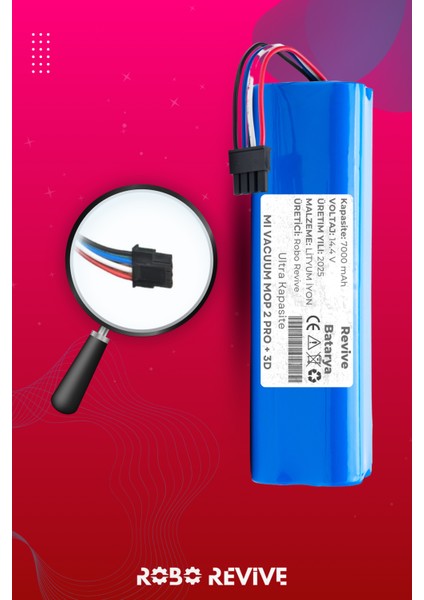 Xiaomi Mi Vacuum Mop 2 Pro Plus 3D Robot Süpürge Bataryası (Ultra Kapasite) 14.4V 7000MAH Pil
