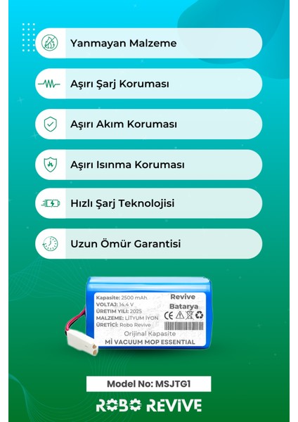 Dreame F9 Uyumlu Akıllı Robot Süpürge Bataryası 14.4V 5200MAH Li-Ion Pil