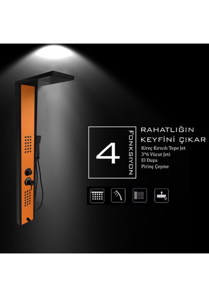 Çift Renk (Siyah-Bakır) Premium Masajlı Duş Paneli - Dikey Jakuzi - Robot Duş - El Duşu - Lüx