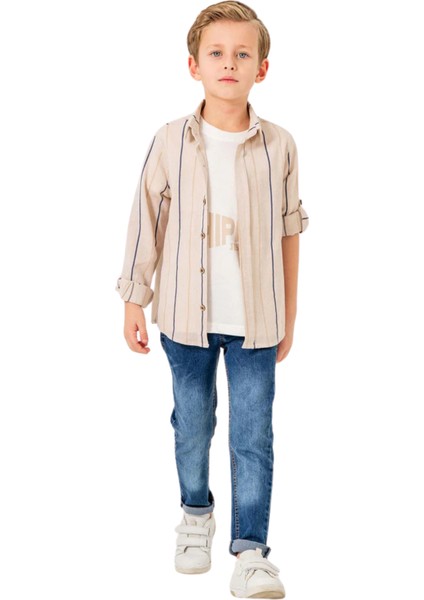 Jeans Pantolonlu Çizgili Gömlekli 3'lü Erkek Takım