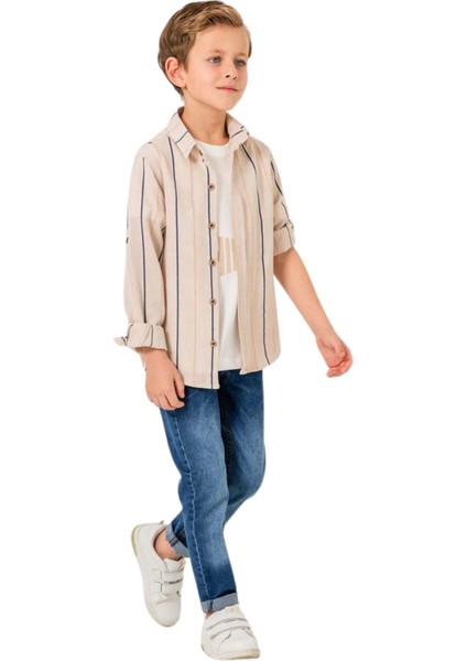 Jeans Pantolonlu Çizgili Gömlekli 3'lü Erkek Takım fiyatları