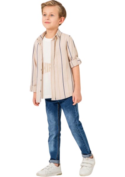 Jeans Pantolonlu Çizgili Gömlekli 3'lü Erkek Takım modelleri