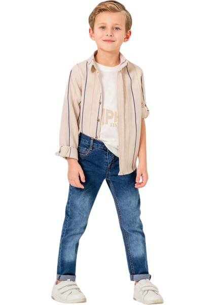 Jeans Pantolonlu Çizgili Gömlekli 3'lü Erkek Takım fırsatları