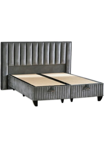 Hades Lüks Baza ve Başlık Seti 100X200 cm Tek Kişilik Baza ve Başlık Takımı Koyu Gri Özel Kumaş