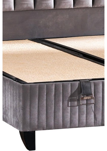 Hades Lüks Baza ve Başlık Seti 100X200 cm Tek Kişilik Baza ve Başlık Takımı Koyu Gri Özel Kumaş