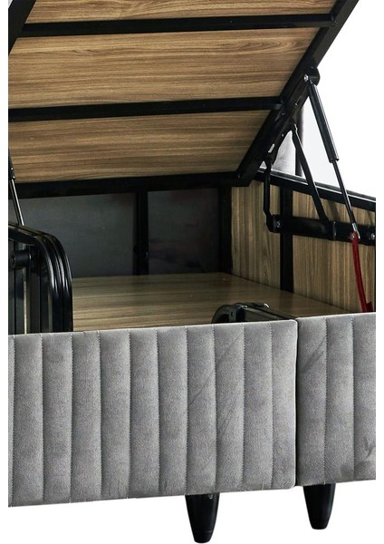 Hades Lüks Baza ve Başlık Seti 100X200 cm Tek Kişilik Baza ve Başlık Takımı Koyu Gri Özel Kumaş