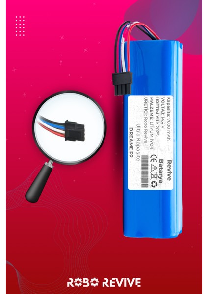 Dreame F9 Uyumlu Akıllı Robot Süpürge Bataryası (Ultra Kapasite) 14.4V 7000MAH Li-Ion Pil