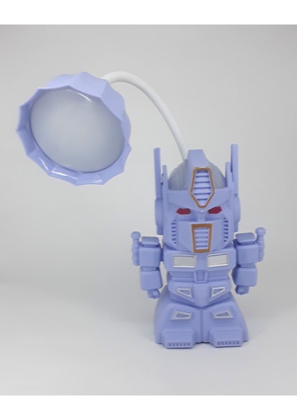 Işıklı Şarjlı Kalemtraşlı Robot Mavi Masa Lambası
