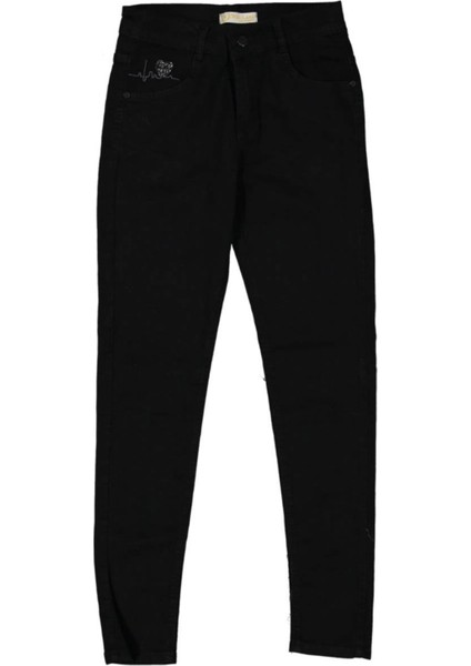Kalp Nakışlı Jeans Kız Pantolon
