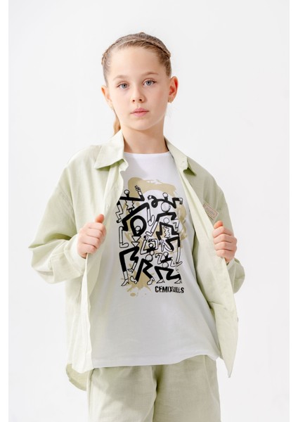 Kız Çocuk Yan Pileli Gömlek T-Shirt Ikili Takım 1809 fiyatları