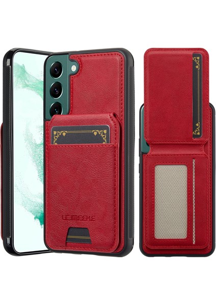 Lc.ımeeke L3 Samsung Galaxy S21 Fe 5g Manyetik Kılıf Çıkarılabilir Kart Tutucu Deri Tpu Mobil Kapak-Kırmızı (Yurt Dışından)
