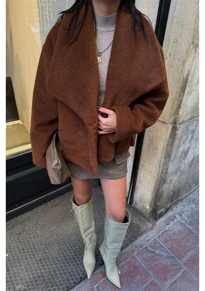Yün Crop Kaban - Taba