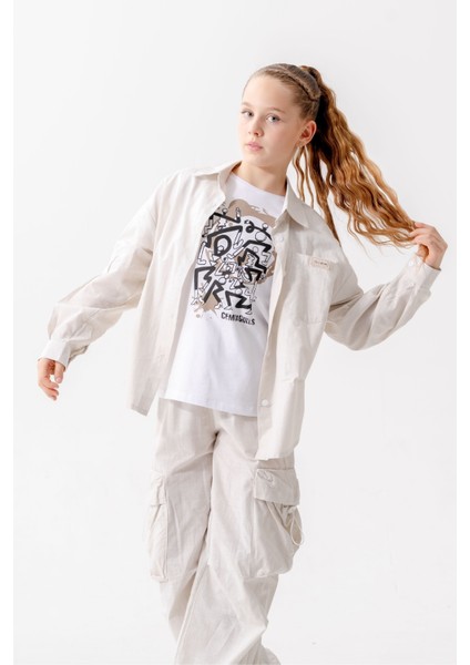 Kız Çocuk Yan Pileli Gömlek T-Shirt Ikili Takım 1809