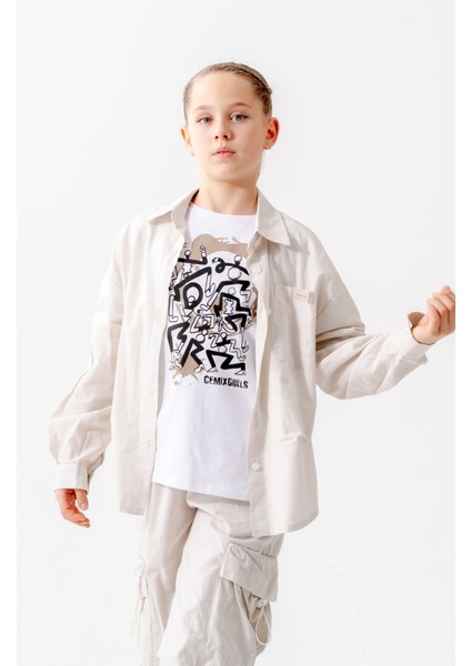 Kız Çocuk Yan Pileli Gömlek T-Shirt Ikili Takım 1809 fiyatları