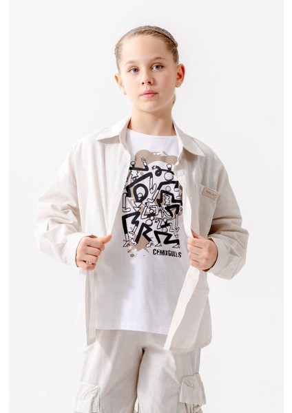 Kız Çocuk Yan Pileli Gömlek T-Shirt Ikili Takım 1809 modelleri