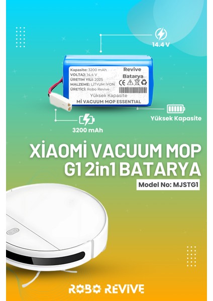 Xiaomi Mi Vacuum Mop G1 2in1 Essential Robot Süpürge Bataryası (Yüksek Kapasite) 14.4V 3200MAH Pil