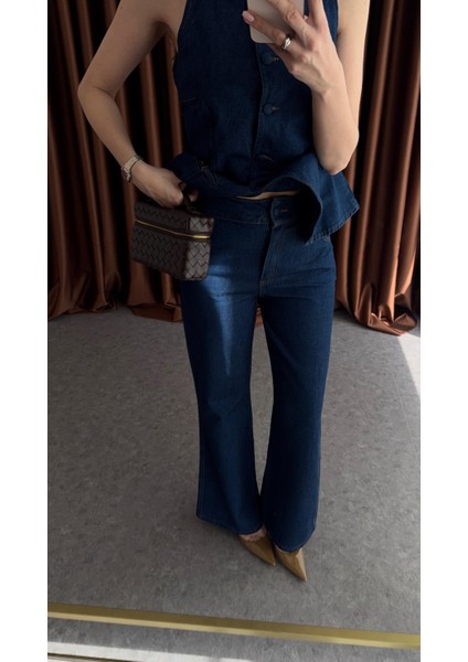 Gold Detaylı Denim Takım