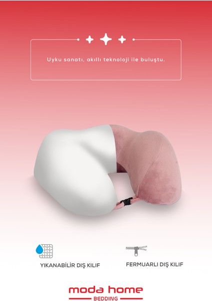 2 Adet Visco Ortopedik Seyahat Yastığı-Visco Yastık,çıkarılabilir Kılıf, Lüks Seyahat Yastığı Pembe fiyatları