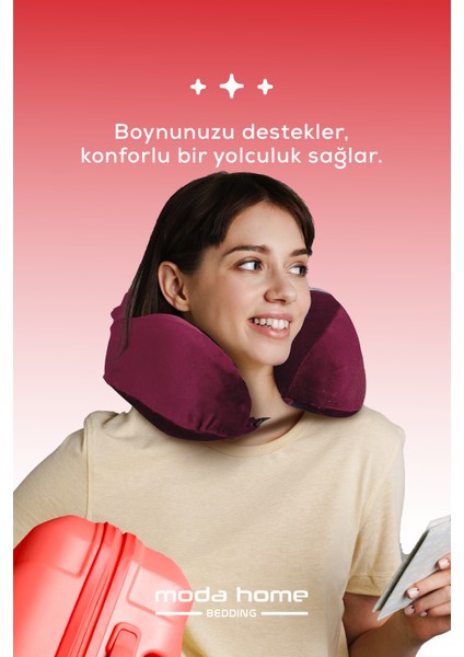 Visco Ortopedik Seyahat Yastığı-Visco Yastık,çıkarılabilir Kılıf, Lüks Seyahat Yastığı Bordo modelleri