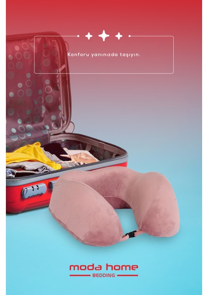 Visco Ortopedik Seyahat Yastığı-Visco Yastık,çıkarılabilir Kılıf, Lüks Seyahat Yastığı Pembe