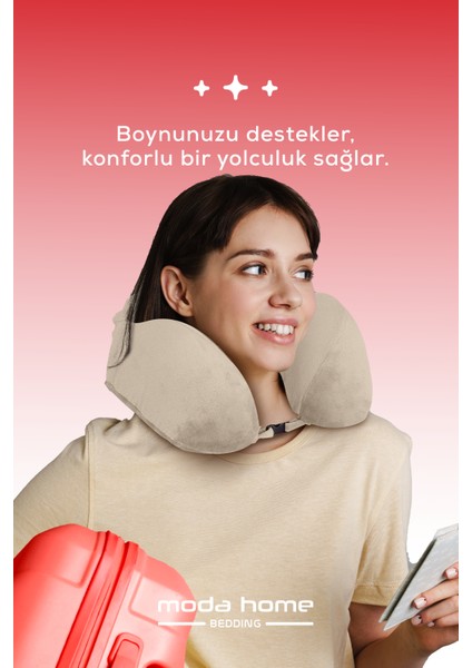 Visco Ortopedik Seyahat Yastığı-Visco Yastık,çıkarılabilir Kılıf, Lüks Seyahat Yastığı Bej
