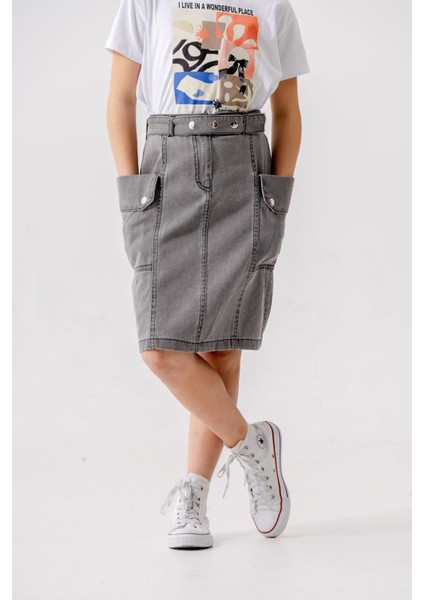 Kız Çocuk Yan Cepli Kot Etek 2954 modelleri