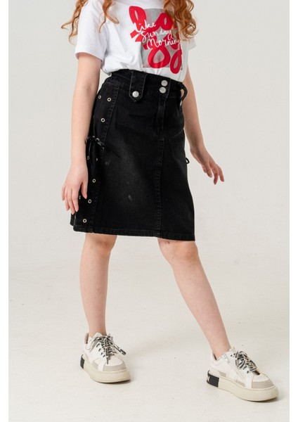 Kız Çocuk Yan Kuşgözlü Kot Etek 2956