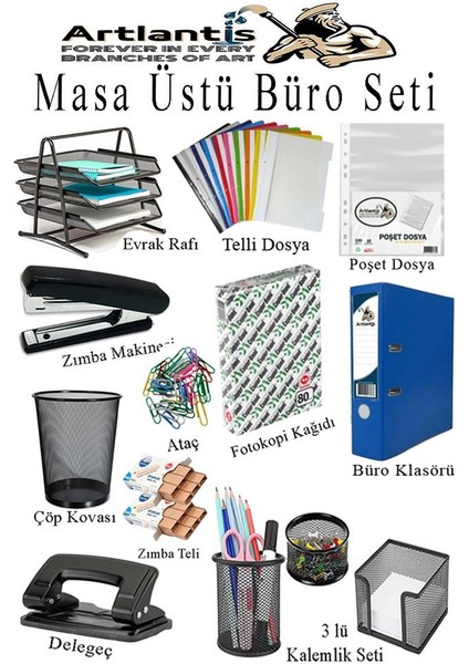 Masa Üstü Ofis Paketi 13 Parça Fotokopi Kağıdı Metal Evrak Rafı Metal Kalemlik Zımba Makinesi Teli Delegeç Çöp Kovası Küp Notluk fiyatları