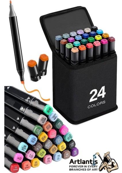 Eskiz Defteri A5 50 Yaprak 100 gr 1 Adet 24 Renk Çift Taraflı Marker Kalem 24 Adet Touch Çift Uçlu