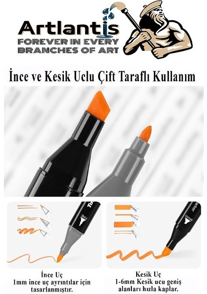 Eskiz Defteri A5 50 Yaprak 100 gr 1 Adet 24 Renk Çift Taraflı Marker Kalem 24 Adet Touch Çift Uçlu