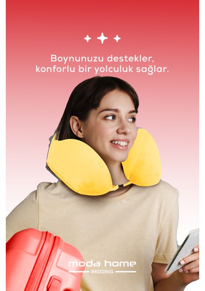 2 Adet Visco Ortopedik Seyahat Yastığı-Visco Yastık,Çıkarılabilir Kılıf, Lüks Seyahat Yastığı Sarı