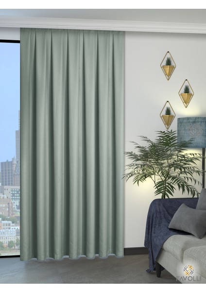 Mint Rengi Pileli Fon Perde Modern Tasarım 270 cm Uzunluk 60 cm Genişlik fiyatları
