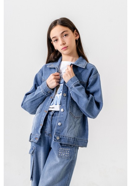 Kız Çocuk Yaka Taşlı Kot Ceket 1548 modelleri