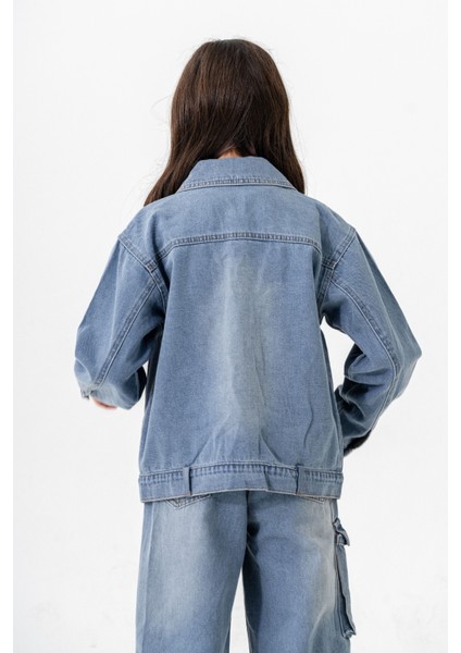 Kız Çocuk Yaka Taşlı Kot Ceket 1548 modelleri