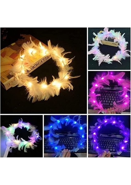 LED Işıklı Rgb 3 Fonksiyonlu Otrişli Parti Tacı Beyaz Renk