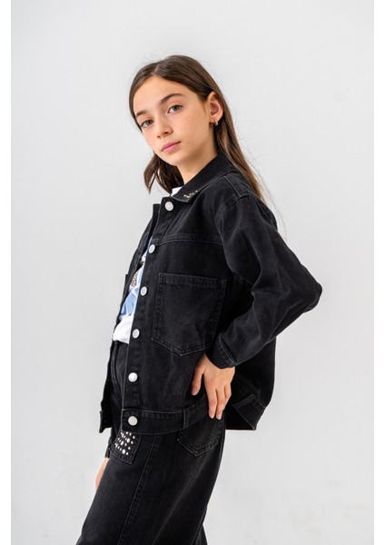 Kız Çocuk Yaka Taşlı Kot Ceket 1548 modelleri