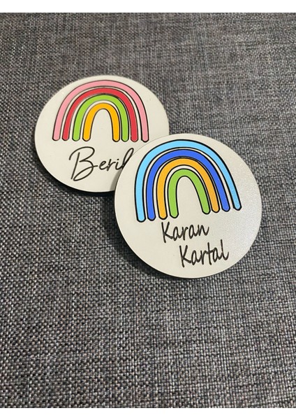 Rainbow Gökkuşağı Desenli Kişiye Özel Çocuk ve Bebek Odası Ahşap Kapı Süsü ve 20 Adet Magnet Seti