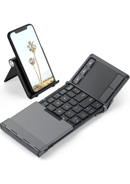 Hassas Touchpadli Katlanır Bluetooth Klavye Koyu Gri