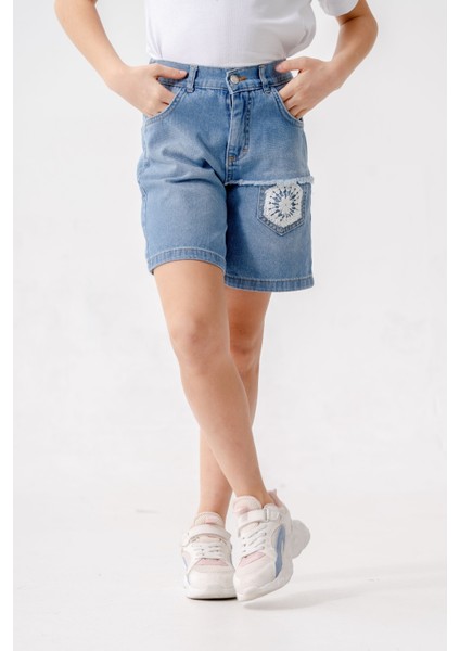 Kız Çocuk Sol Yırtık Kot Şort 2871