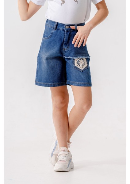 Kız Çocuk Sol Yırtık Kot Şort 2871