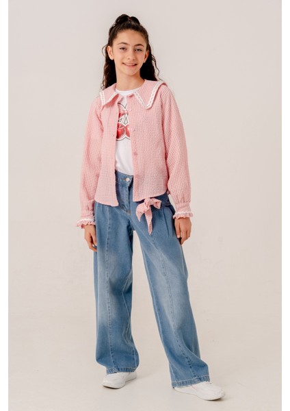 Kız Çocuk Su Taşlı Gömlek T-Shirt Ikili Takım 1805