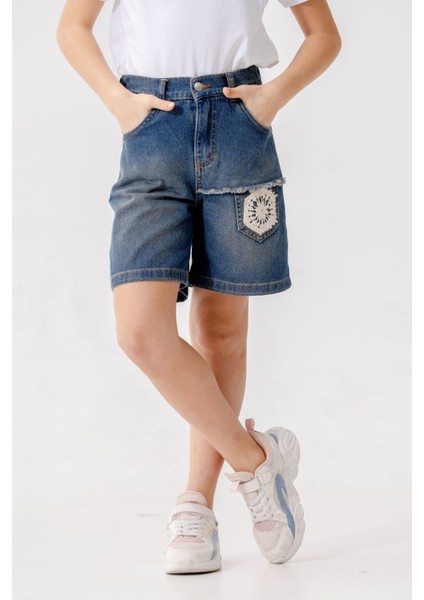 Kız Çocuk Sol Yırtık Kot Şort 2871