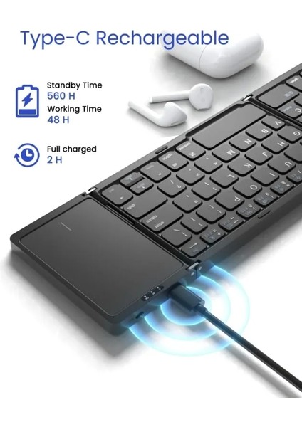 Katlanabilir Bluetooth Klavye Pocket Size Siyah