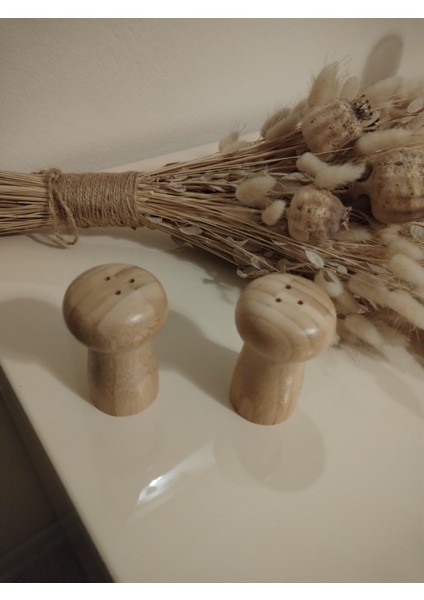 Bambu Mantar Şekilli 2 Li Tuzluk / Biberlik 8 cm