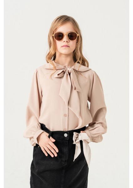 Kız Çocuk Yaka Bağcıklı Gömlek 3146