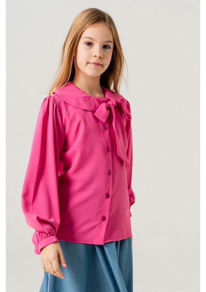 Kız Çocuk Yaka Bağcıklı Gömlek 3146